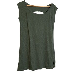 Prana Women’s Olive Green Open Back Sleeveless Muscle Tee Organic‎ Cotton